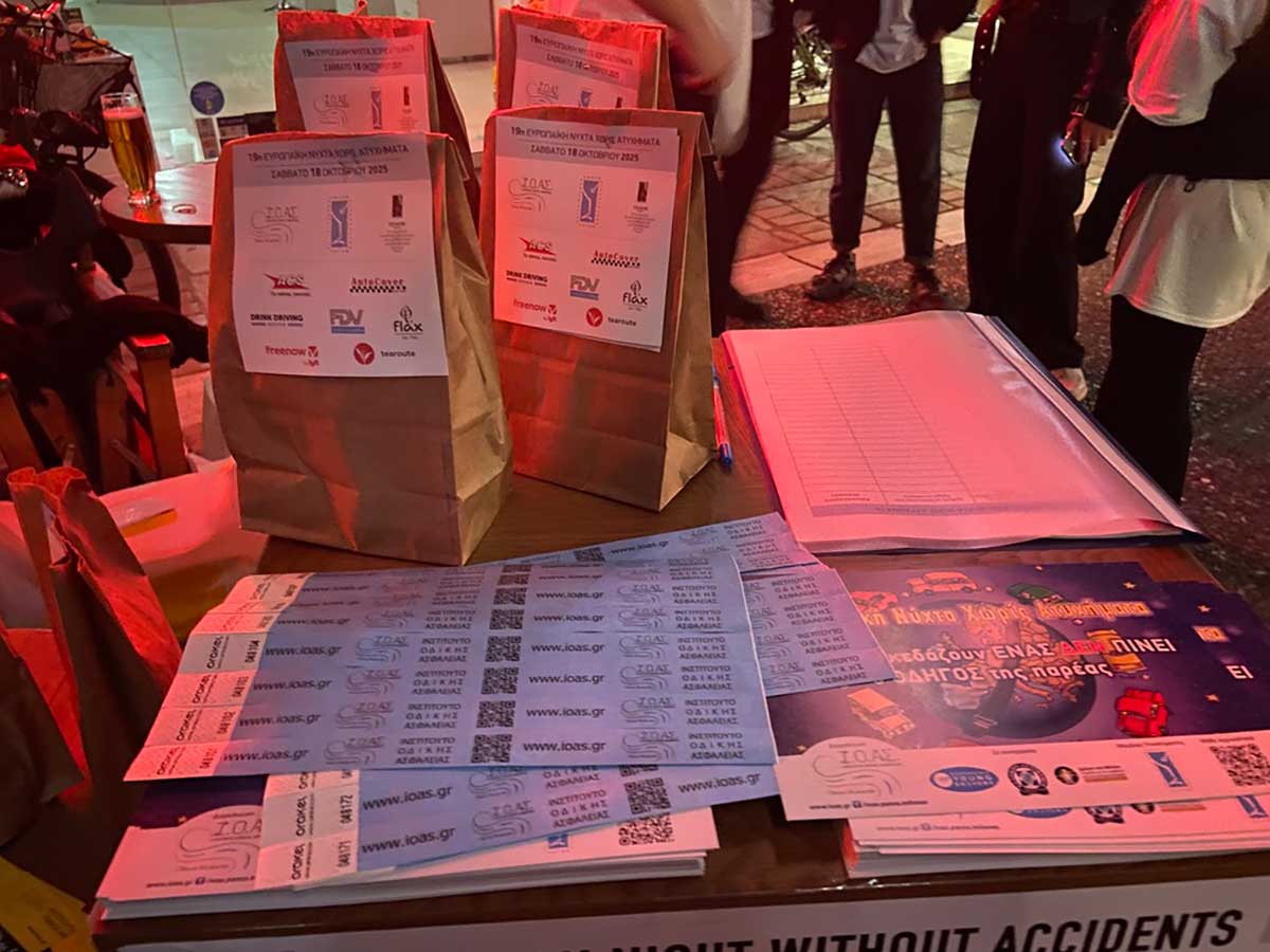 Δράση «Νύχτα χωρίς ατυχήματα» στα Τρίκαλα με το μήνυμα «Αλκοόλ και οδήγηση δεν πάνε μαζί»